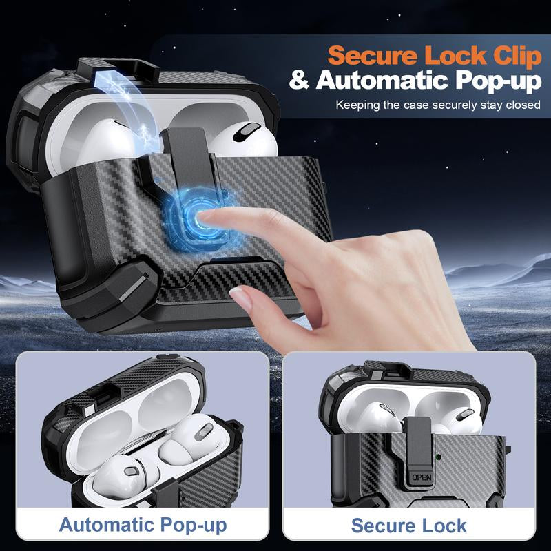 Mulifunctional Earphone Case with Holder ，Anti-Fall Protective Earbuds Case ,Generation Case with Secure Lock,Full Body Shockproof Hard Protective Cover for Airpods Pro 2, 3，1/2 ，Pro,Airpods 4 .In Earheadphone Pouch ,Earbuds Case,Duarable