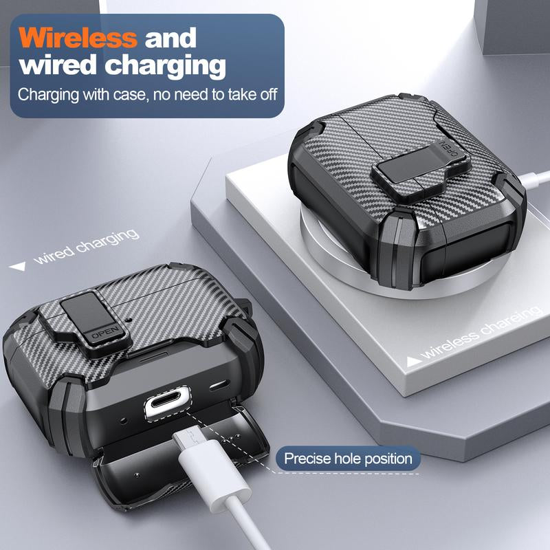 Mulifunctional Earphone Case with Holder ，Anti-Fall Protective Earbuds Case ,Generation Case with Secure Lock,Full Body Shockproof Hard Protective Cover for Airpods Pro 2, 3，1/2 ，Pro,Airpods 4 .In Earheadphone Pouch ,Earbuds Case,Duarable