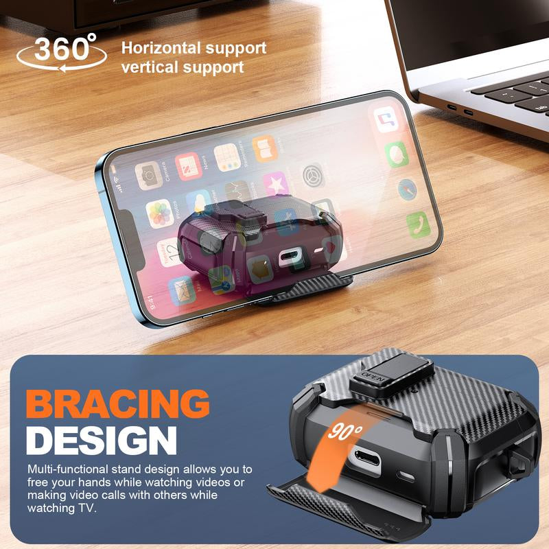 Mulifunctional Earphone Case with Holder ，Anti-Fall Protective Earbuds Case ,Generation Case with Secure Lock,Full Body Shockproof Hard Protective Cover for Airpods Pro 2, 3，1/2 ，Pro,Airpods 4 .In Earheadphone Pouch ,Earbuds Case,Duarable