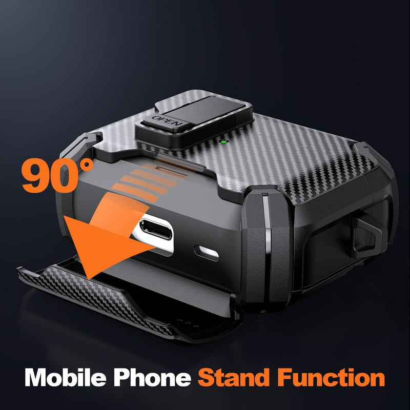Mulifunctional Earphone Case with Holder ，Anti-Fall Protective Earbuds Case ,Generation Case with Secure Lock,Full Body Shockproof Hard Protective Cover for Airpods Pro 2, 3，1/2 ，Pro,Airpods 4 .In Earheadphone Pouch ,Earbuds Case,Duarable