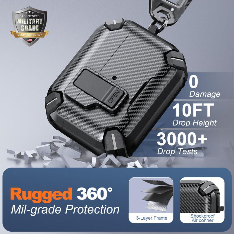 Mulifunctional Earphone Case with Holder ，Anti-Fall Protective Earbuds Case ,Generation Case with Secure Lock,Full Body Shockproof Hard Protective Cover for Airpods Pro 2, 3，1/2 ，Pro,Airpods 4 .In Earheadphone Pouch ,Earbuds Case,Duarable