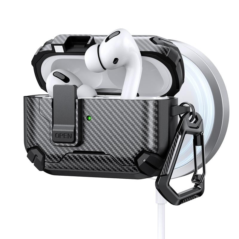 Mulifunctional Earphone Case with Holder ，Anti-Fall Protective Earbuds Case ,Generation Case with Secure Lock,Full Body Shockproof Hard Protective Cover for Airpods Pro 2, 3，1/2 ，Pro,Airpods 4 .In Earheadphone Pouch ,Earbuds Case,Duarable